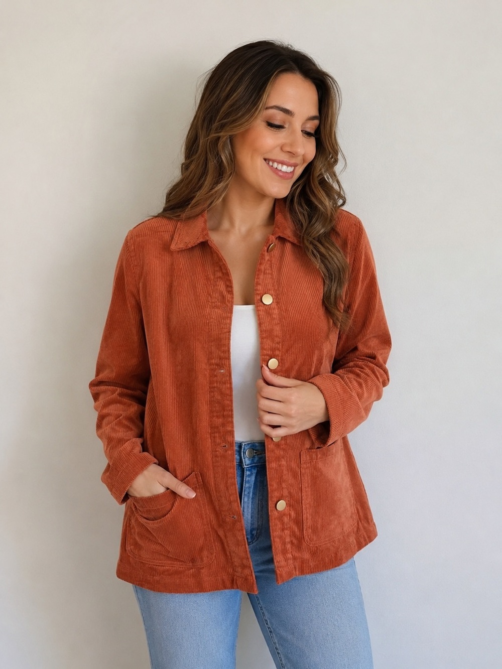VICI Rust Corduroy Jacket Size Small Button Front Overshirt Shacket